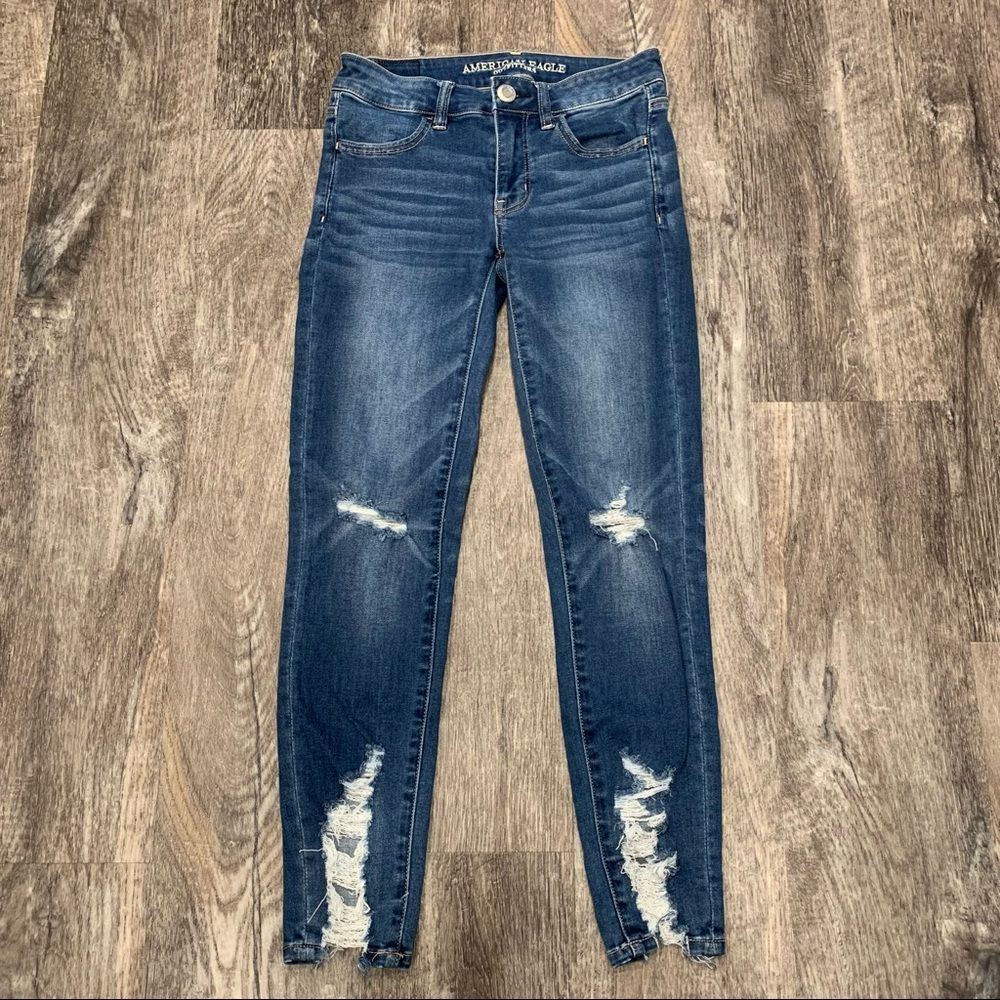 American Eagle Outfitters Dark Blue Distressed Jeggings